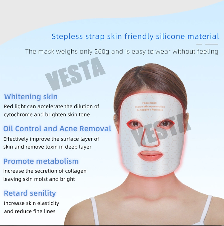 Vesta Hot Selling Silicon Photon Red and Blue Light Therapy Flexible LED Face for Home Use
