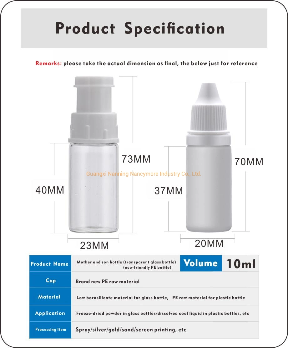 Mother and Son Bottles for Medical Powder and Liquid 10ml Screw-Glass Freeze-Dried Powder Bottles for Cosmetics Pharmaceutical Health Care